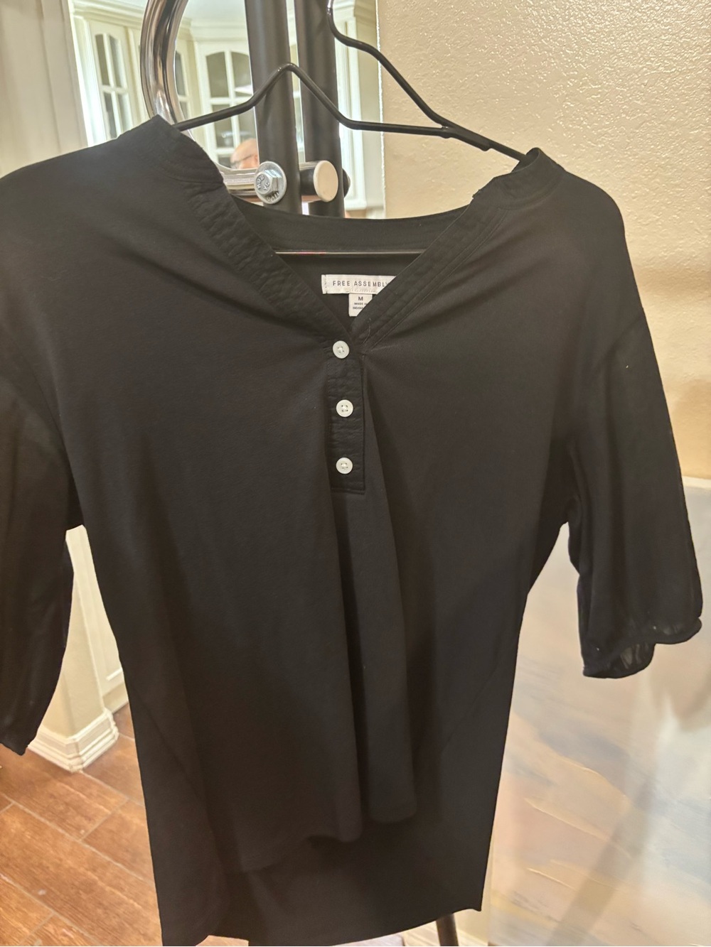 Black Henley Button-Front Women's Top
